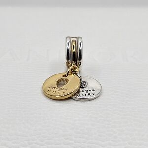 ♥️ Authentic Pandora ⭐️RETIRED⭐️ TWO TONE LOVE DANGLE CHARM